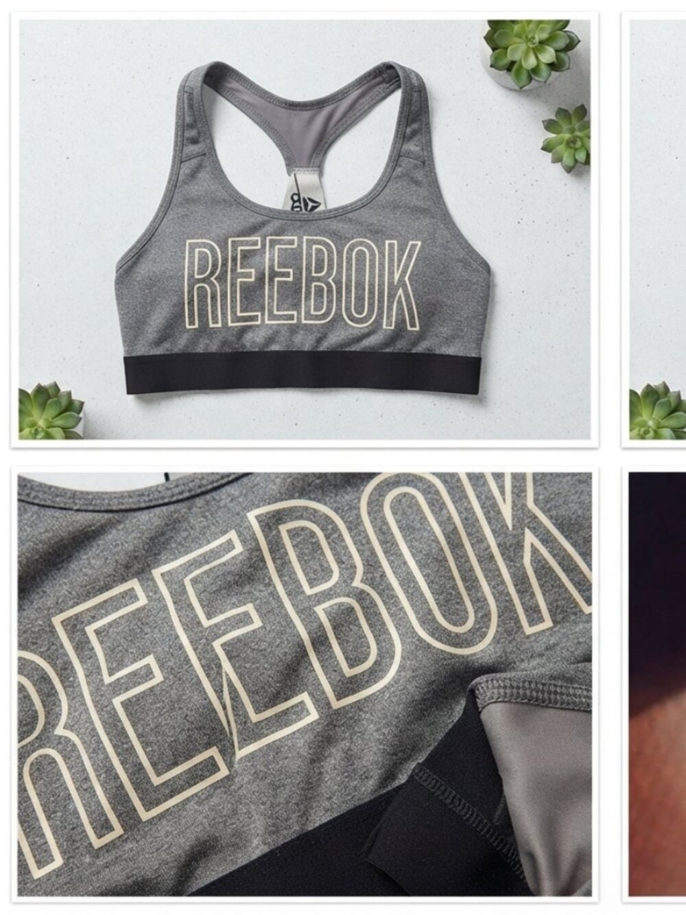 Reebok Women's Gray Black Athletic Sports Bra Size Small S Activewear Gym